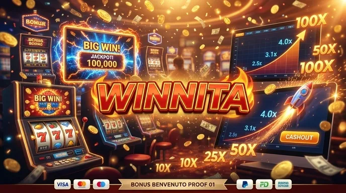 Barre di avanzamento al neon che mostrano i passaggi del requisito di puntata del bonus Winnita
