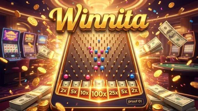 Caselle di pagamento di Plinko con moltiplicatori neon dal valore basso al centro fino ai picchi rossi ai bordi